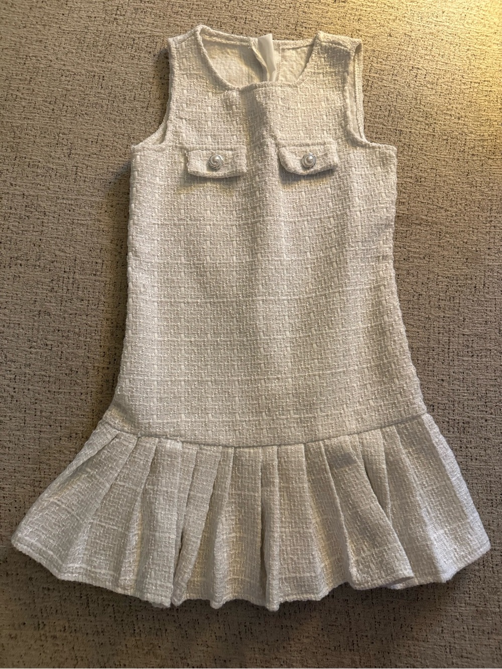 Girls Cream Textured Pleated Hem Dress Pageant Interview Dress